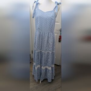 Shabby Chic Dress 12 Blue Stripe Eyelet Embroidery Lace